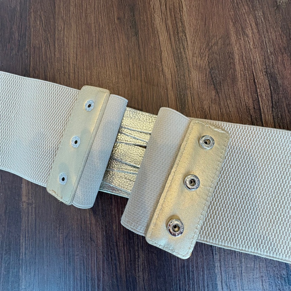 Y2K Glam Gold Metallic Elastic Corset Belt Wide Waist Cinch Statement Accessory - Picture 2 of 6